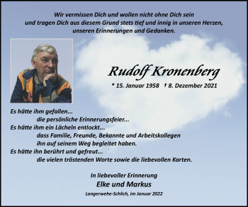 Traueranzeige von Rudolf Kronenberg von Zeitung am Sonntag