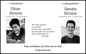 Traueranzeige von Sandra Simons von Zeitung am Sonntag