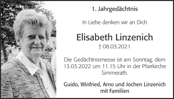 Traueranzeige von Elisabeth Linzenich von Zeitung am Sonntag