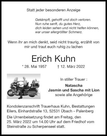 Traueranzeige von Erich Kuhn von Zeitung am Sonntag