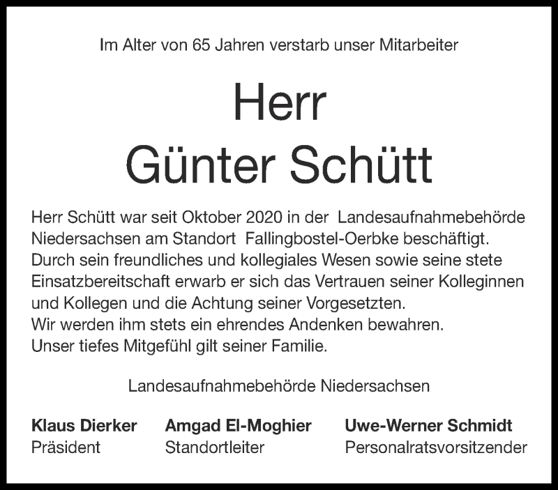  Traueranzeige für Günter Schütt vom 26.03.2022 aus Aachener Zeitung / Aachener Nachrichten
