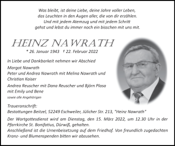 Traueranzeige von Heinz Nawarth von Zeitung am Sonntag