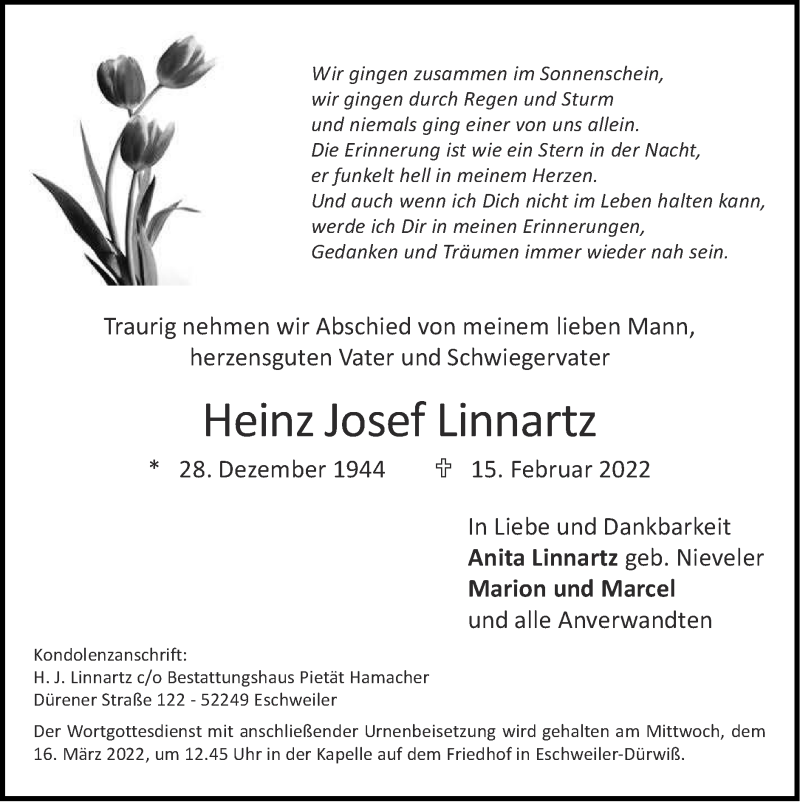  Traueranzeige für Heinz Josef Linnartz vom 06.03.2022 aus Zeitung am Sonntag