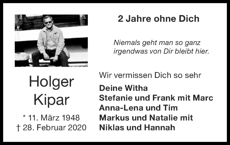  Traueranzeige für Holger Kipar vom 06.03.2022 aus Zeitung am Sonntag