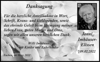 Traueranzeige von Janni Imhäuser-Elissen von Zeitung am Sonntag