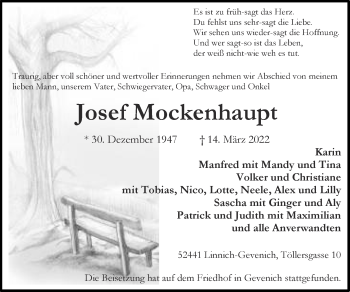 Traueranzeige von Josef Mockenhaupt von Zeitung am Sonntag