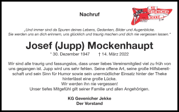 Traueranzeige von Josef Mockenhaupt von Zeitung am Sonntag