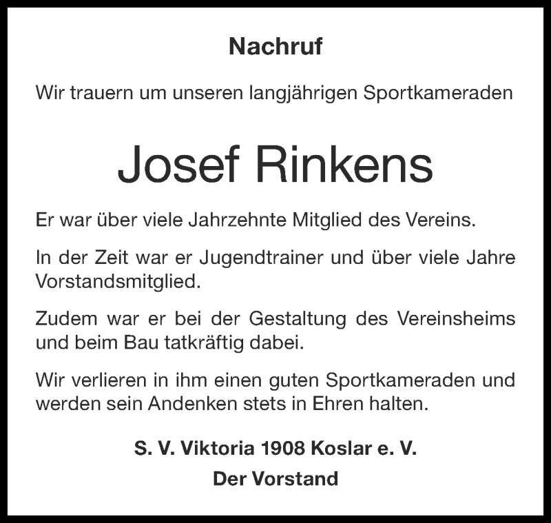  Traueranzeige für Josef Rinkens vom 13.03.2022 aus Zeitung am Sonntag