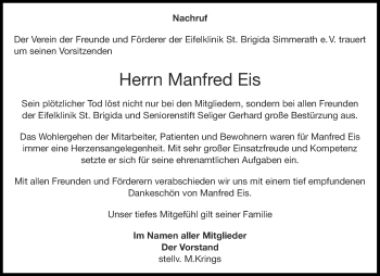 Traueranzeige von Manfred Eis von Aachener Zeitung / Aachener Nachrichten