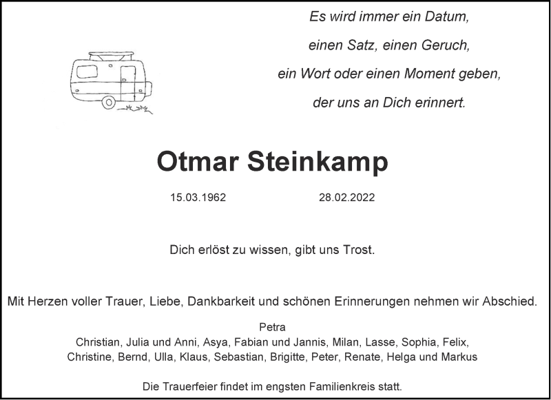  Traueranzeige für Otmar Steinkamp vom 12.03.2022 aus Aachener Zeitung / Aachener Nachrichten