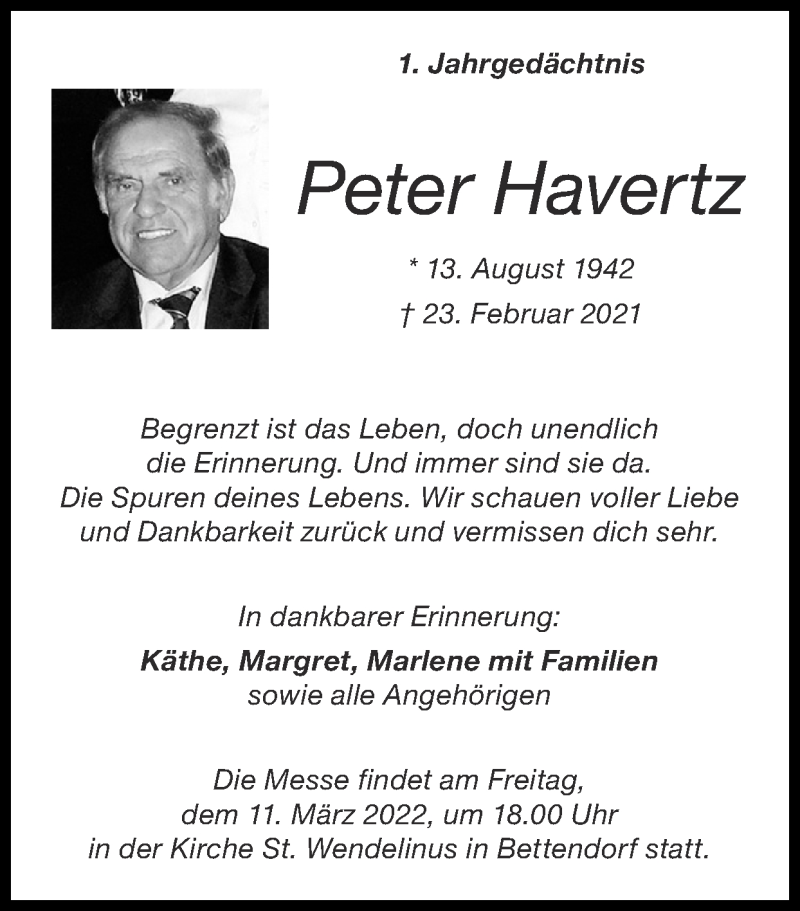  Traueranzeige für Peter Havertz vom 06.03.2022 aus Zeitung am Sonntag