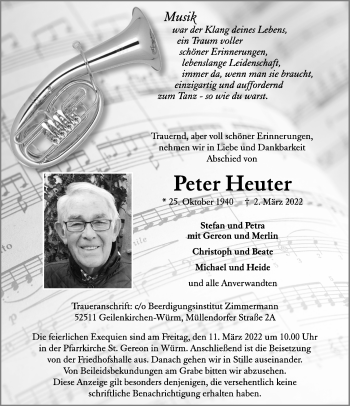 Traueranzeige von Peter Heuter von Aachener Zeitung / Aachener Nachrichten