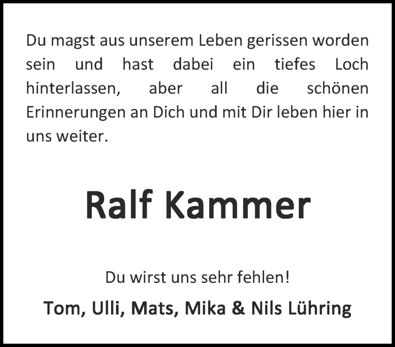  Traueranzeige für Ralf Kammer vom 23.03.2022 aus Aachener Zeitung / Aachener Nachrichten