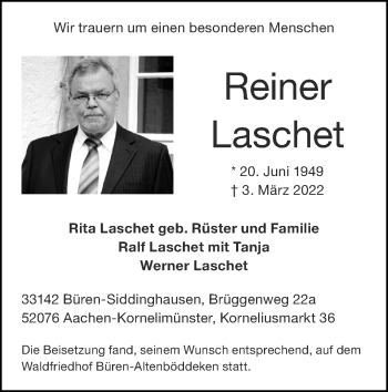 Traueranzeige von Reiner Laschet von Zeitung am Sonntag
