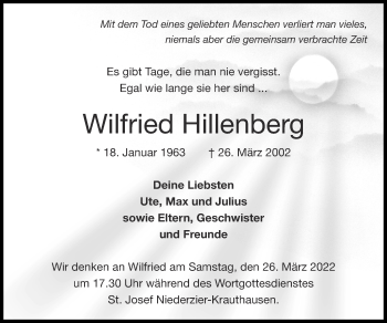 Traueranzeige von Wilfried Hillenberg von Zeitung am Sonntag