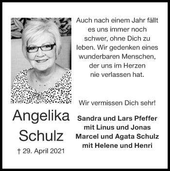 Traueranzeige von Angelika Schulz von Zeitung am Sonntag