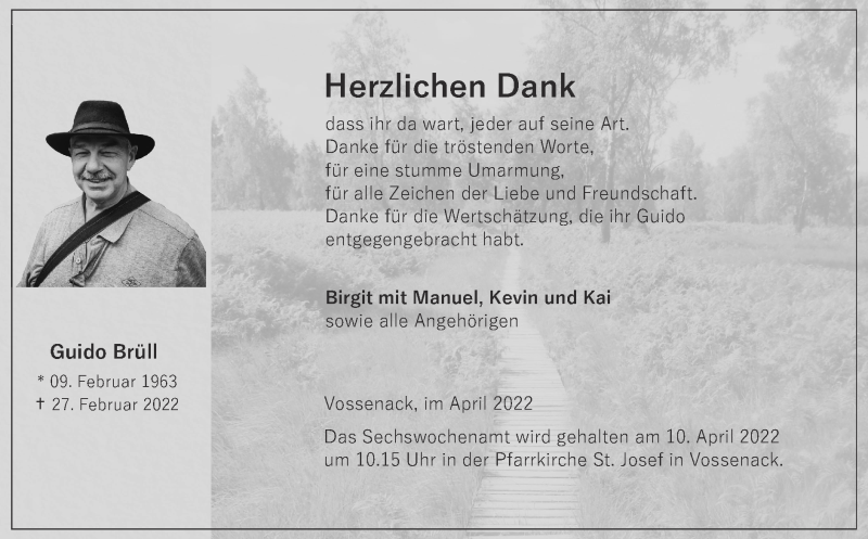  Traueranzeige für Guido Brüll vom 03.04.2022 aus Zeitung am Sonntag