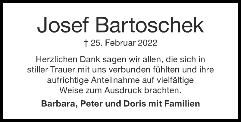  Traueranzeige für Josef Bartoschek vom 17.04.2022 aus Zeitung am Sonntag