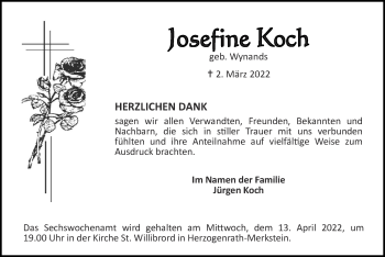 Traueranzeige von Josefine Koch von Zeitung am Sonntag