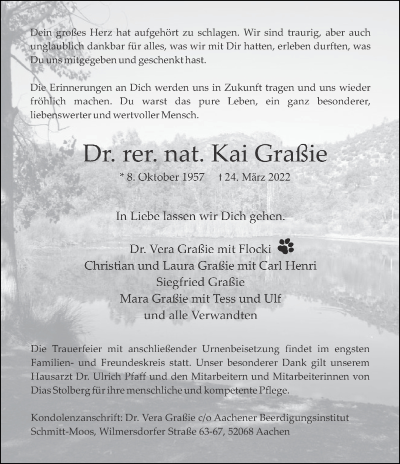  Traueranzeige für Kai Graßie vom 02.04.2022 aus Aachener Zeitung / Aachener Nachrichten