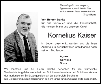 Traueranzeige von Kornelius Kaiser von Zeitung am Sonntag