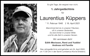 Traueranzeige von Laurentius Küppers von Zeitung am Sonntag