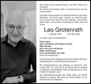 Traueranzeige von Leo Grotenrath von Zeitung am Sonntag