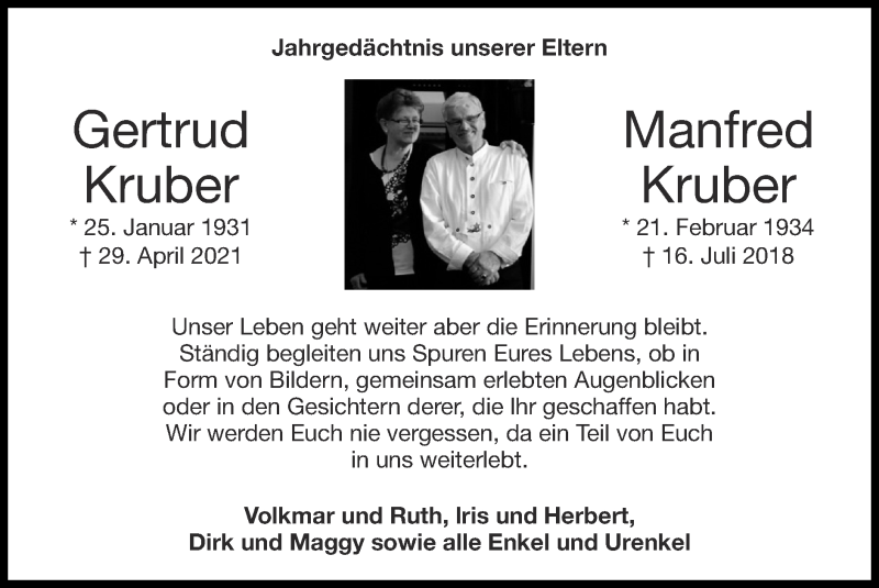  Traueranzeige für Manfred Kruber vom 01.05.2022 aus Zeitung am Sonntag