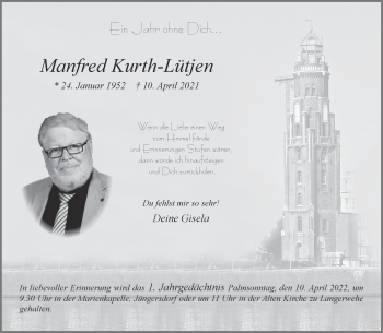 Traueranzeige von Manfred Kurth-Lütjen von Aachener Zeitung / Aachener Nachrichten