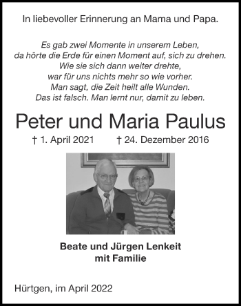 Traueranzeige von Maria Paulus von Zeitung am Sonntag