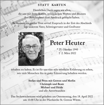 Traueranzeige von Peter Heuter von Aachener Zeitung / Aachener Nachrichten