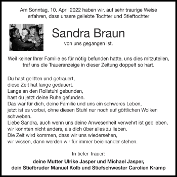 Traueranzeige von Sandra Braun von Zeitung am Sonntag