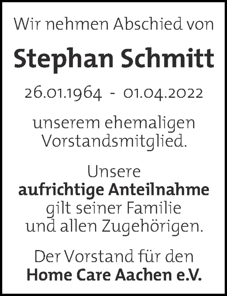  Traueranzeige für Stephan Schmitt vom 10.04.2022 aus Zeitung am Sonntag