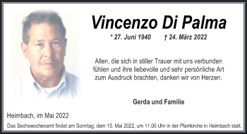 Traueranzeige von Vincenzo Di Palma von Zeitung am Sonntag