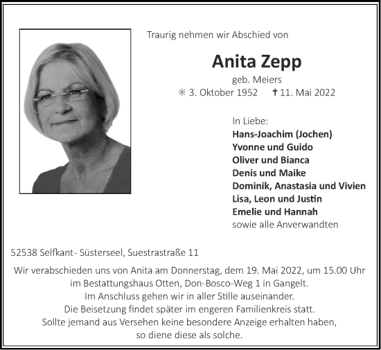 Traueranzeige von Anita Zepp von Zeitung am Sonntag
