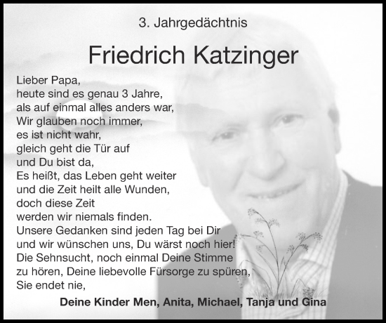 Traueranzeige von Friedrich Katzinger von Zeitung am Sonntag