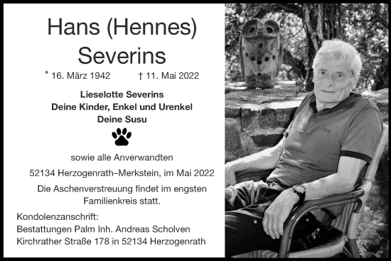 Traueranzeige von Hans Severins von Zeitung am Sonntag