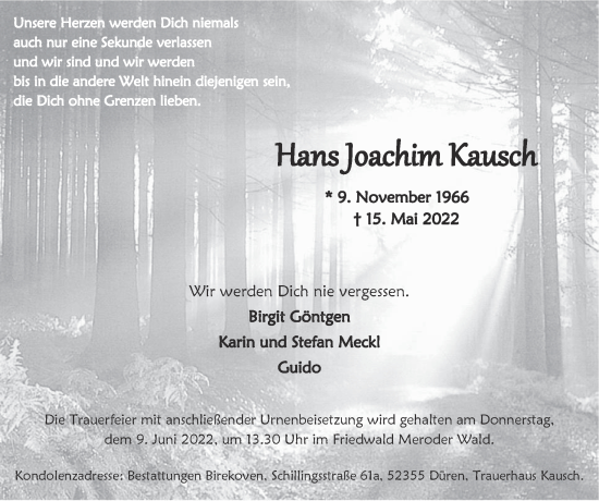 Traueranzeige von Hans Joachim Kausch von Zeitung am Sonntag