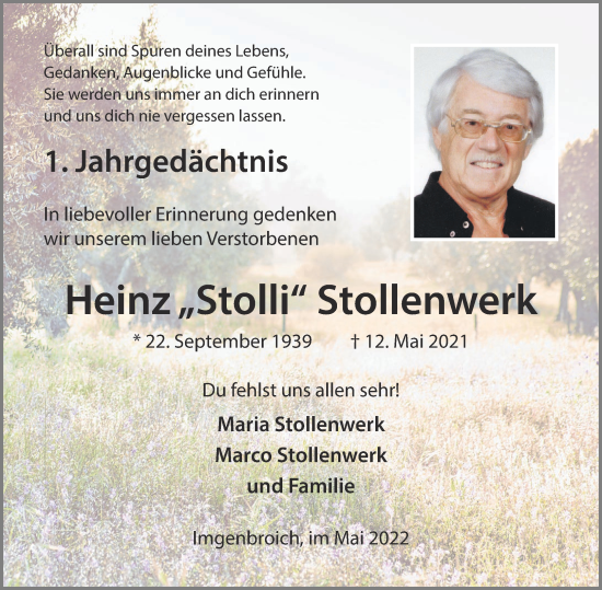Traueranzeige von Heinz  Stollenwerk von Aachener Zeitung / Aachener Nachrichten