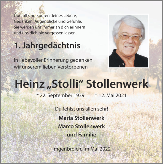 Traueranzeige von Heinz  Stollenwerk von Zeitung am Sonntag