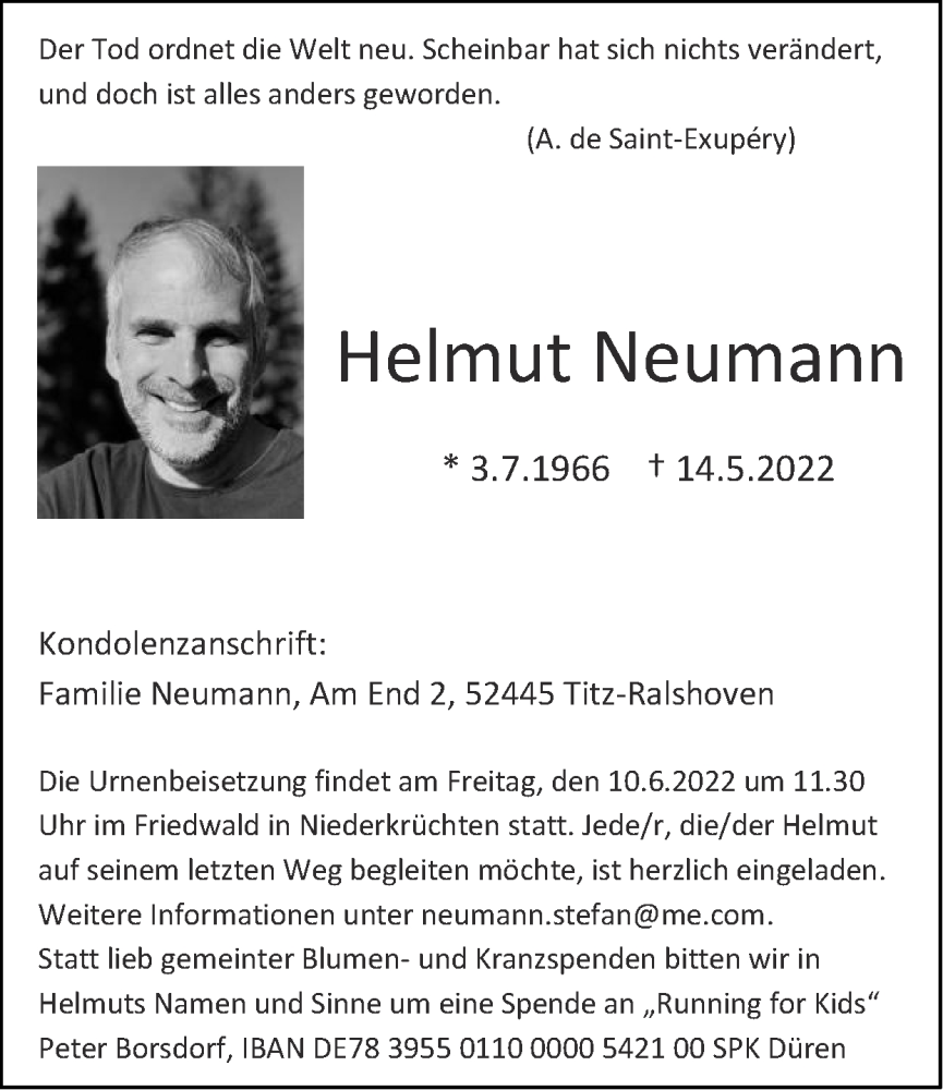  Traueranzeige für Helmut Neumann vom 29.05.2022 aus Zeitung am Sonntag
