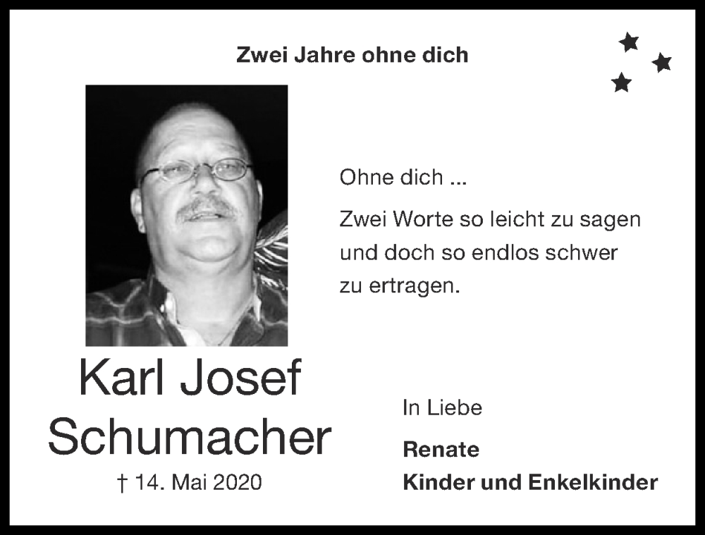  Traueranzeige für Karl Josef Schumacher vom 08.05.2022 aus Zeitung am Sonntag