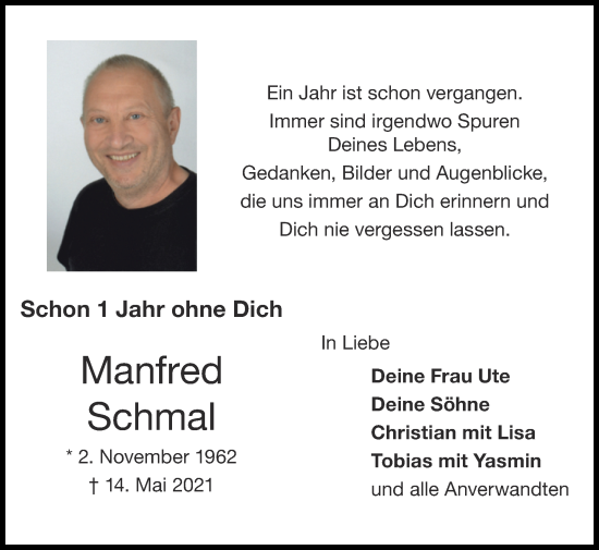 Traueranzeige von Manfred Schmal von Zeitung am Sonntag