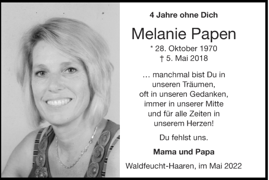 Traueranzeige von Melanie Papen von Zeitung am Sonntag