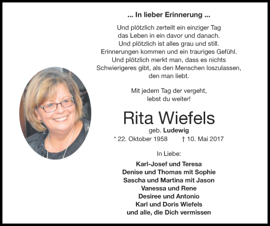 Traueranzeige von Rita Wiefels von Zeitung am Sonntag