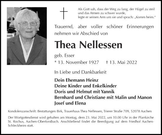 Traueranzeige von Thea Nellessen von Zeitung am Sonntag