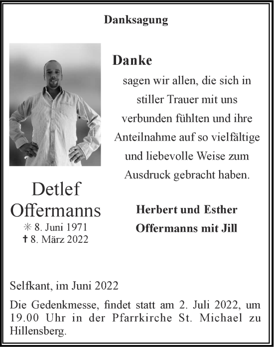 Traueranzeige von Detlef Offermanns von Zeitung am Sonntag