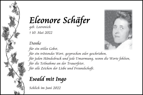 Traueranzeige von Eleonore Schiffer von Zeitung am Sonntag