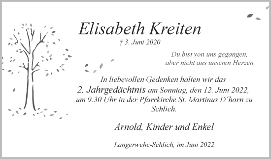 Traueranzeige von Elisabeth Kreiten von Zeitung am Sonntag