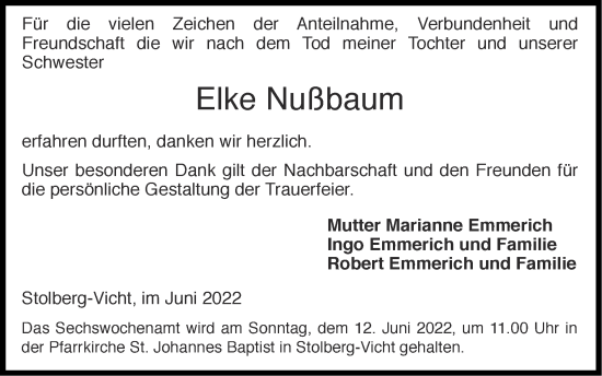 Traueranzeige von Elke Nußbaum von Zeitung am Sonntag